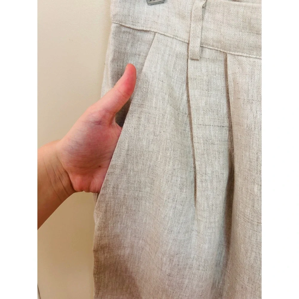 Reformation size 4 Vesta Linen Pants Natural Tan High Waisted Wide Leg Trousers
